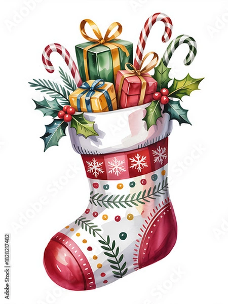 Fototapeta Patterned Christmas Stocking Filled With Presents