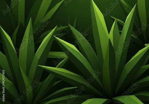 Fototapeta Geometric Greenery: A Low Poly Rendition of Lush Foliage in Shades of Viridian