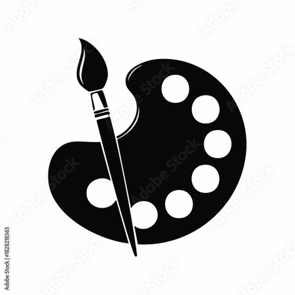 Fototapeta Elegant black and white depiction of an artist's palette and paintbrush symbolising creativity