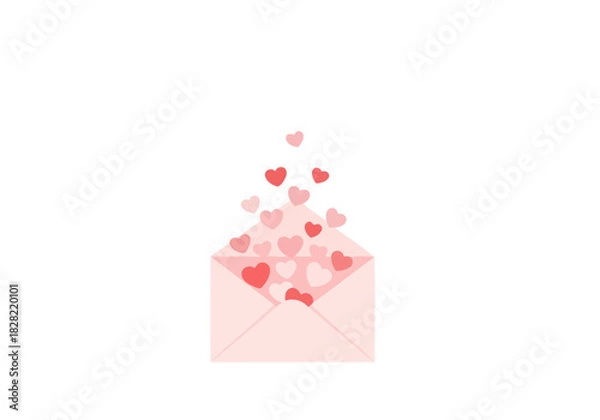 Fototapeta Message of Love: Valentine Envelope Illustration Filled with Red and Pink Hearts