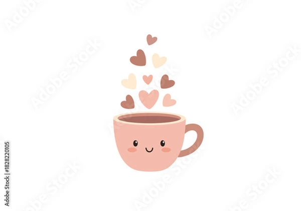 Fototapeta Cute Mug with Smiling Face and Heart-Shaped Hot Steam on Valentine's Day