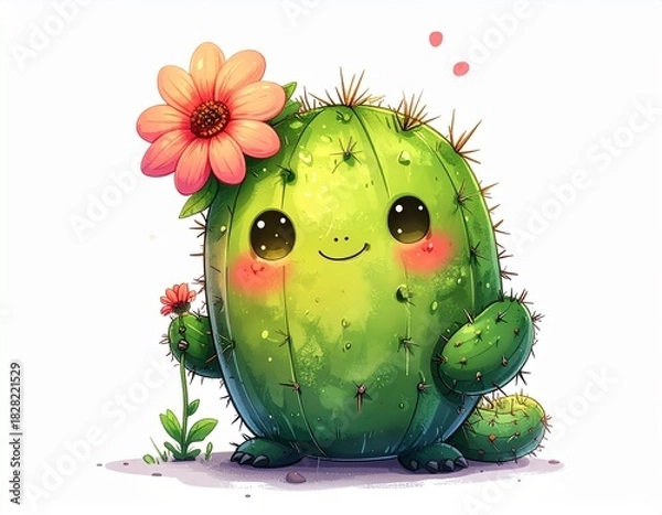 Obraz Cute cactus with flower with transparent background