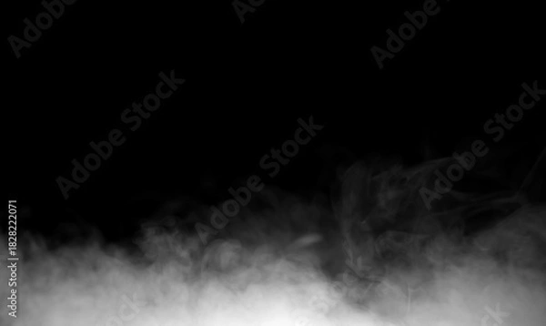Fototapeta Realistic white dust or smoke cloud rising from the bottom on a black background, perfect for design, editing, digital art, and atmospheric visual effects projects.