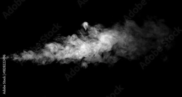 Fototapeta White smoke stream on a black background. Abstract vapor and fog texture for overlay, motion design, or cinematic visual effect in creative digital artwork.
