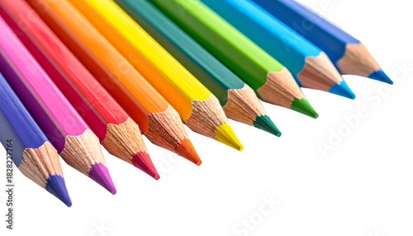 Obraz Close-up of rainbow-colored pencils angled on a dark background