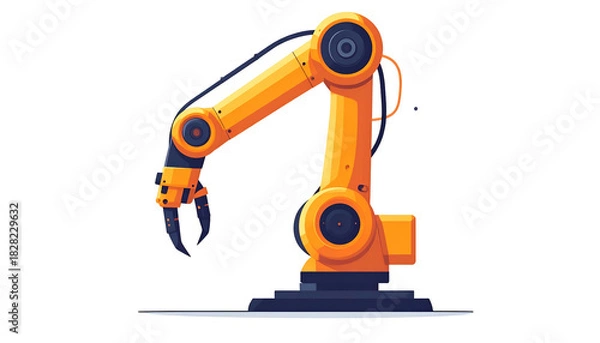 Obraz Orange industrial robotic arm with articulated joints and a gripping claw