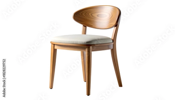 Obraz Wooden chair with curved back and cushioned seat, set against a black background