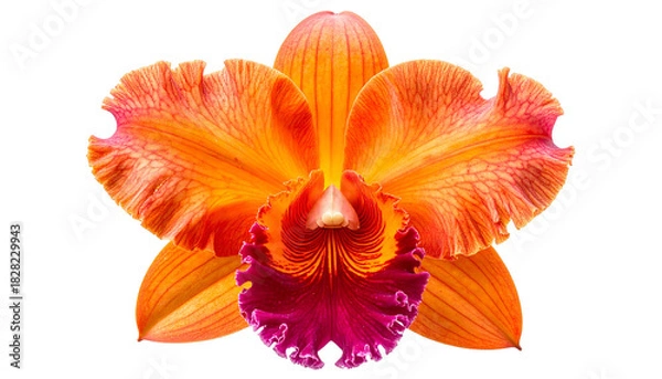 Obraz A vibrant orange and purple orchid bloom, center focus, with detailed petals and dark background