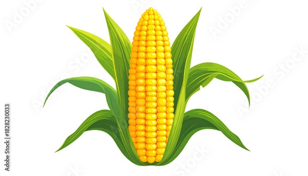 Obraz Bright illustration of ripe corn on the cob surrounded by fresh, green leaves