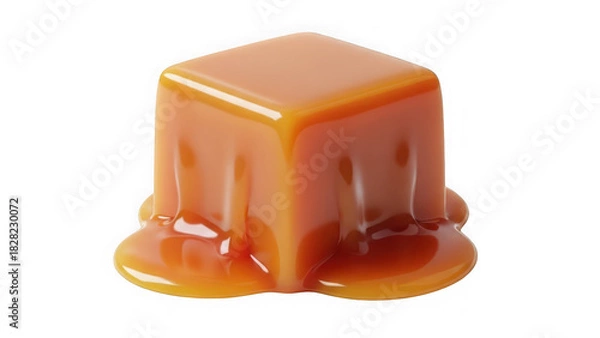 Obraz A single, sweet, goldenbrown caramel cube slowly melting and oozing its rich, sticky syrup into a delicious puddle, isolated on transparent background