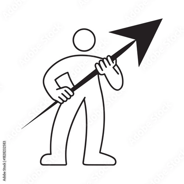 Fototapeta Stylized figure holding a large upward pointing arrow