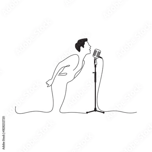 Fototapeta Man singing passionately into a vintage microphone