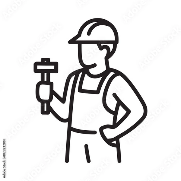 Fototapeta Construction worker with hammer and hard hat icon