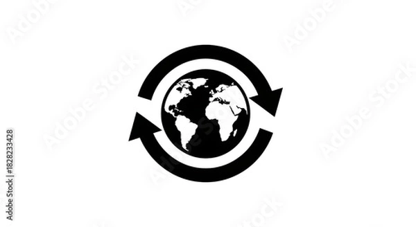 Obraz White outline of Earth with circular arrows indicating rotation on black background globe world isolated on a transparent background