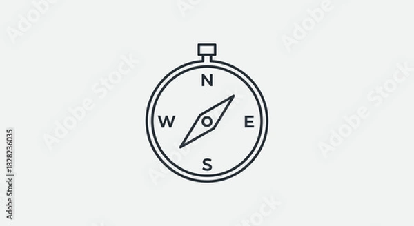 Fototapeta A simple, clean line art illustration of a compass with cardinal directions N, S, E, W clearly marked.