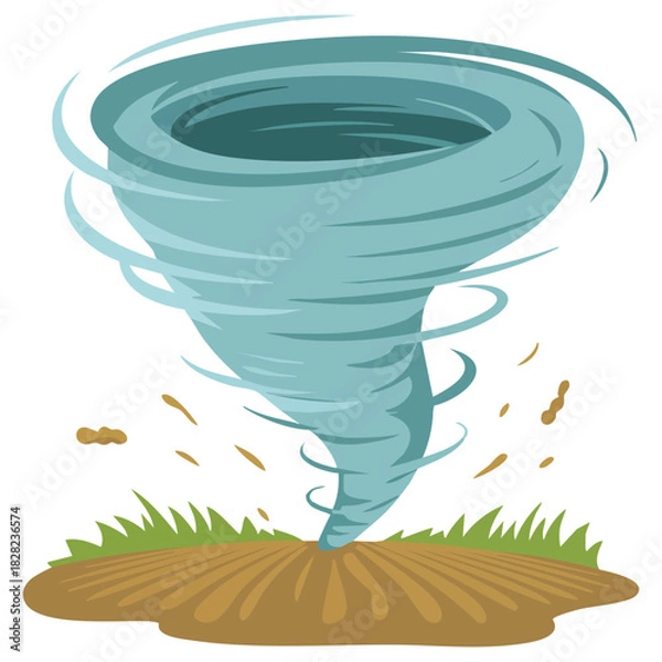 Fototapeta Destructive blue whirlwind leaving damage traces vector