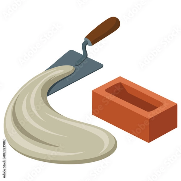 Obraz Laying bricks construction work cartoon isolated vector illustration on white background