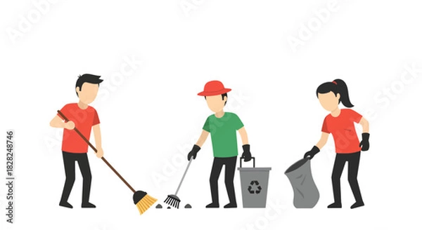 Fototapeta Motivated volunteers cleaning up litter, ready to recycle and protect our environment, working together for a healthier planet, community service in action