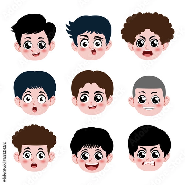 Obraz Various Boy Expressions Cartoon Set
