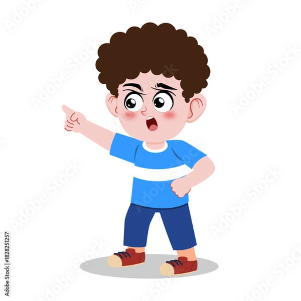Obraz Curly-Haired Boy Pointing Illustration