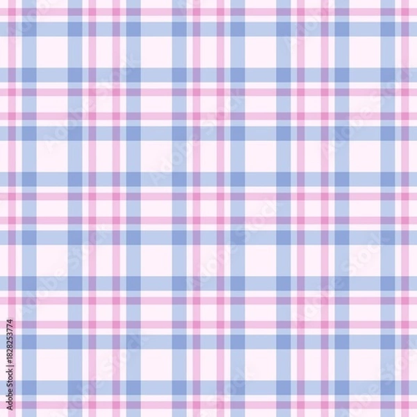 Fototapeta ​Seamless pastel gingham plaid pattern with light pink, lavender, and white, creating a gentle and cute gingham textile background perfect for spring, baby, fashion, and crafting designs.