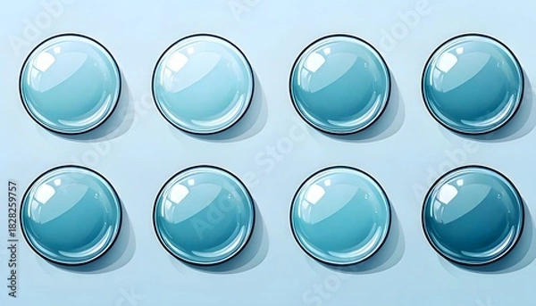 Obraz Vibrant collection of glossy blue water droplets or glass marbles, neatly arranged to showcase a gradient of tones and shiny textures in an illustrative style