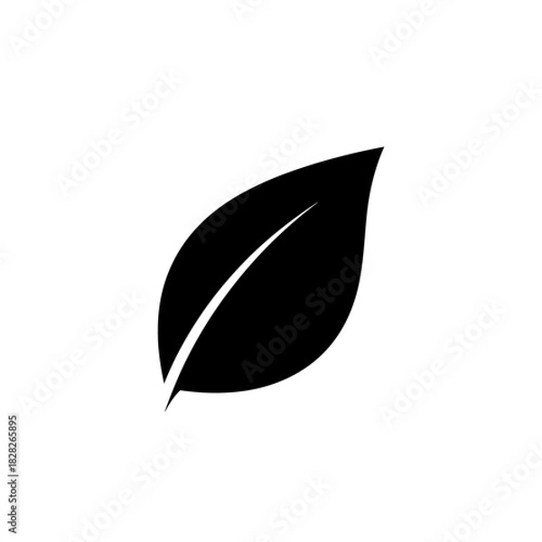 Obraz Simple Black Leaf Icon on White Background for Nature Concepts.