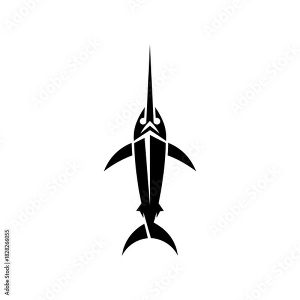 Obraz Stylized Black Swordfish Silhouette with Sharp Bill and Fins.