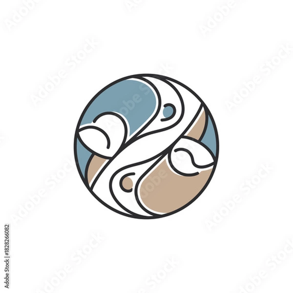 Obraz Stylized Circle Design with Intertwined Elements in Blue and Beige.
