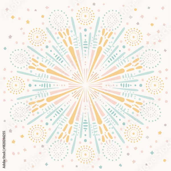 Fototapeta Celebratory Burst of Colorful Fireworks in Pastel Hues on a Light Background