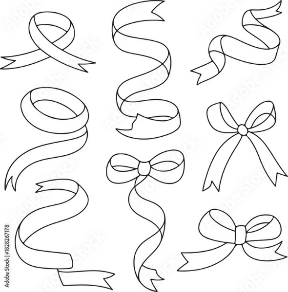 Obraz A collection of seven different black silhouette ribbon banners and ancient scrolls on a white background