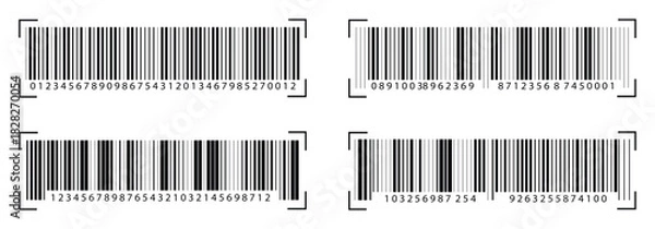 Fototapeta Set of barcode vector icon. Scan bar code for price check and inventory tracking. Retail business, shopping, and logistics technology concept symbol.