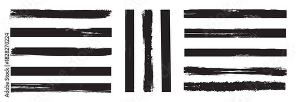 Fototapeta Black highlighter bold horizontal lines set. Trendy brush stroke for black ink paint, grunge backdrop, dirt banner, watercolor design and dirty texture. 