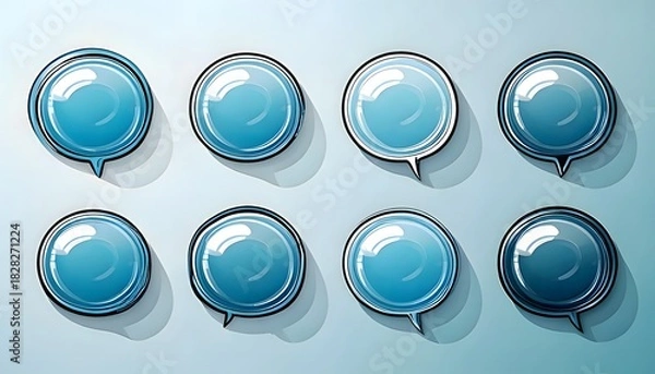 Obraz Collection of glossy three-dimensional blue chat icons or notification bubbles for web and mobile applications