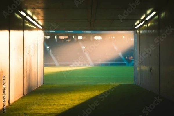 Fototapeta Step onto the vibrant soccer field from the tunnel, feel the anticipation of game day, and capture the energy of competition, perfect for sports brands and event promotions