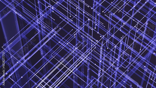 Fototapeta Cyber-themed structure of geometric lines in blue-purple palette forming dense network