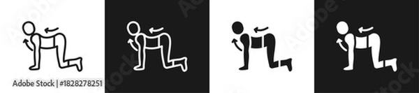 Obraz Cat Cow Pose Line And Solid Version Icon Set With Black And White Background