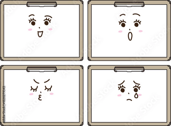 Fototapeta 4種類の表情キャラクター入りバインダー・署名板イラストセット