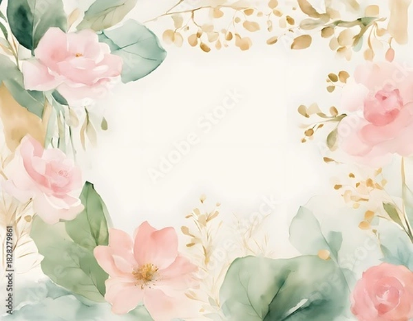 Fototapeta Romantic floral greeting card with soft pastel flowers and open space for personal text, elegant and delicate design for wishes, celebrations, invitations or heartfelt message