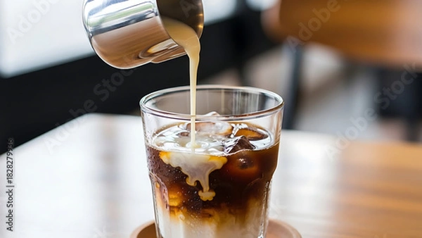 Obraz Iced Coffee Delight Creamy Pour Over Ice Cubes