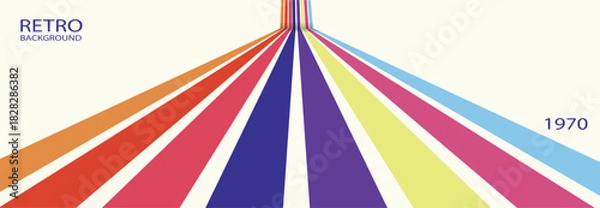Fototapeta Vintage striped background. Abstract background of rainbow groovy wavy line design in 1970s hippie retro style. Vector pattern ready to use for cloth, textile, wrap, poster, banner, decorator .