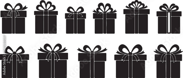 Obraz Collection of black gift box icons simple flat vector design elements perfect for holiday and celebration designs