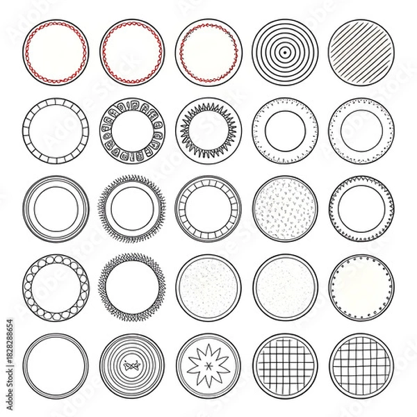 Obraz Collection of hand drawn circular frames and borders with various textures