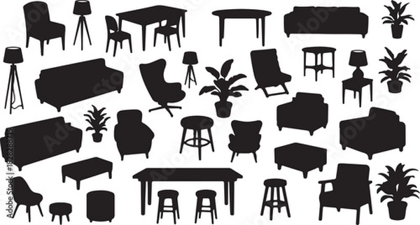 Obraz Set of furniture silhouettes vector design elements for interior design projects isolated on white background