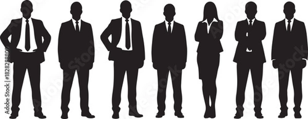 Obraz Silhouettes of diverse business people standing a vector illustration of professional men and women for corporate and teamwork concepts