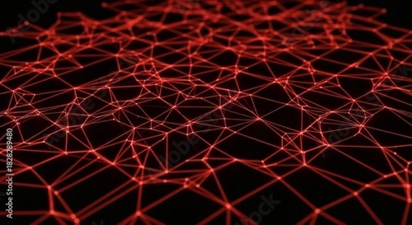 Fototapeta Abstract red network background with glowing lines and dots, representing a futuristic technology concept and connectivity