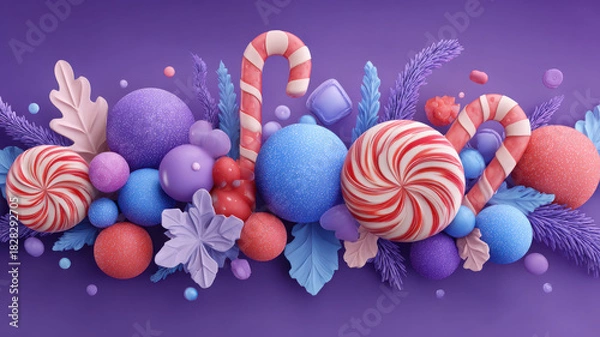 Fototapeta Candy cane and colorful Christmas decoration with festive mood