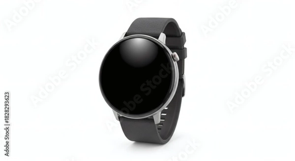 Fototapeta Modern smart watch with black screen isolated on white background, showcasing sleek design and advanced technology
