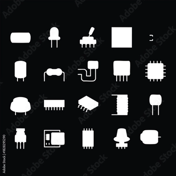 Obraz Electronic Component and Circuit Parts Glyph Vector Icons Set
