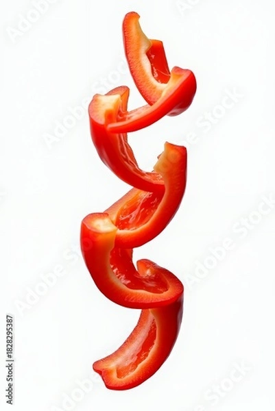 Fototapeta Sliced Red Bell Pepper Floating in MidAir on White Background.